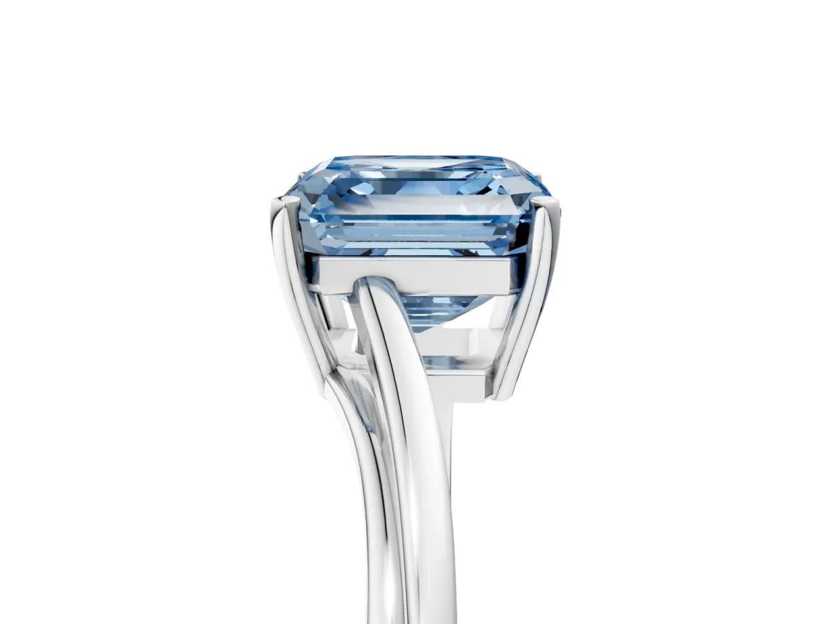 Fancy Blue Asscher Cut Cut Solitaire Twist Band Ring with Four-Prong Setting White gold