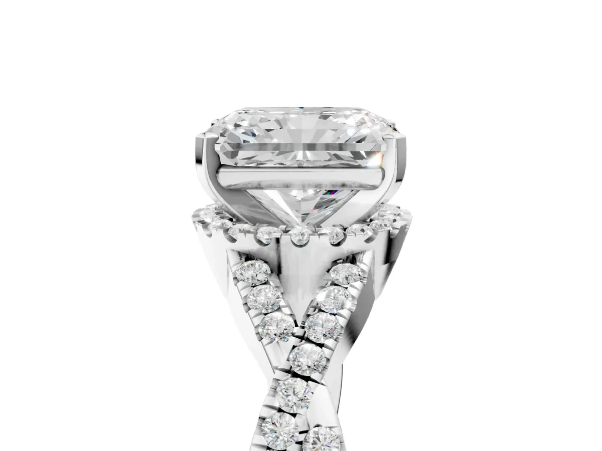 Radiant Cut Diamond Moissanite Halo Twist Band Solitaire Prong Setting Ring White gold
