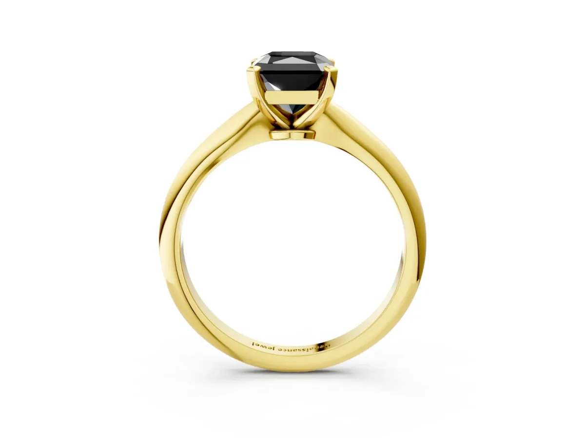 Fancy Black Radiant Cut Diamond Solitaire Engagement Ring with Classic Band and Four-Prong Setting Yellow gold
