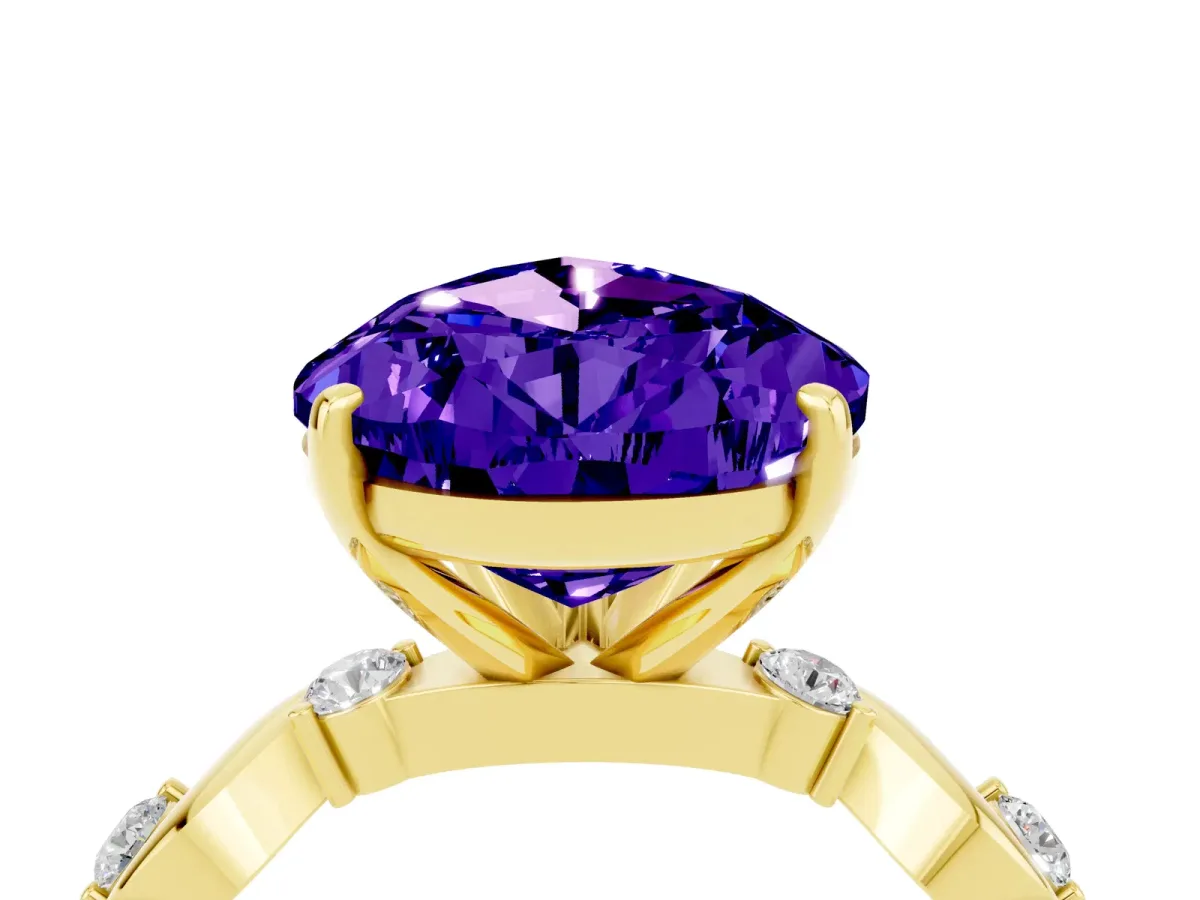 Pear Cut Tanzanite Solitaire Twisted Band with Round Accents and Prong Setting Yellow gold