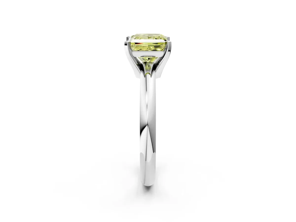 Fancy Yellow Princess Cut Diamond Solitaire Engagement Ring with Round Band and Four-Prong Setting White gold