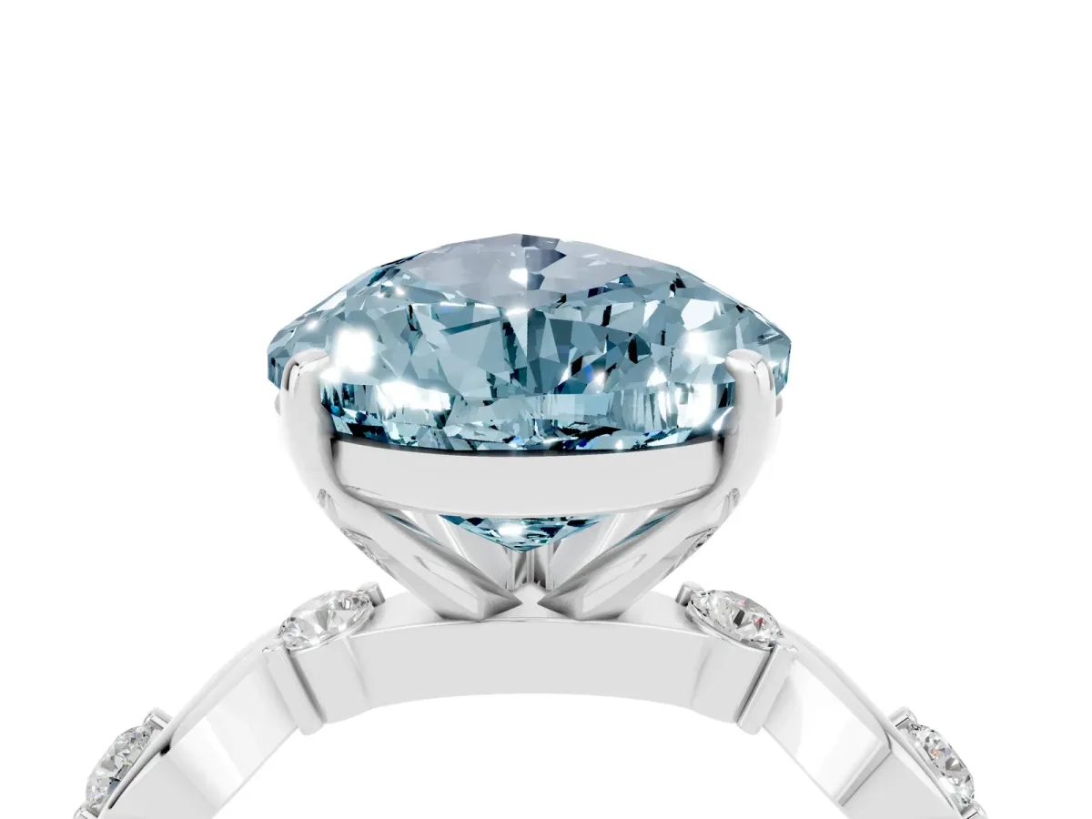 Pear Cut Aquamarine Solitaire Twisted Band with Round Accents and Prong Setting White gold