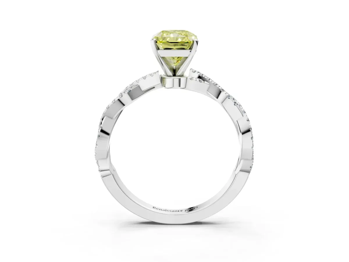 Fancy Yellow Radiant Cut Solitaire Twisted Pave Band with Four-Prong Setting Platinum