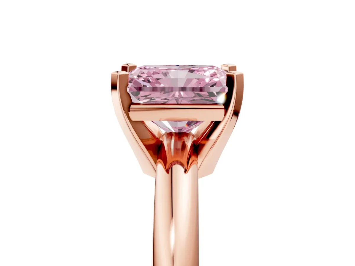 Fancy Pink Radiant Cut Diamond Solitaire Engagement Ring with Round Band and Four-Prong Setting Rose gold