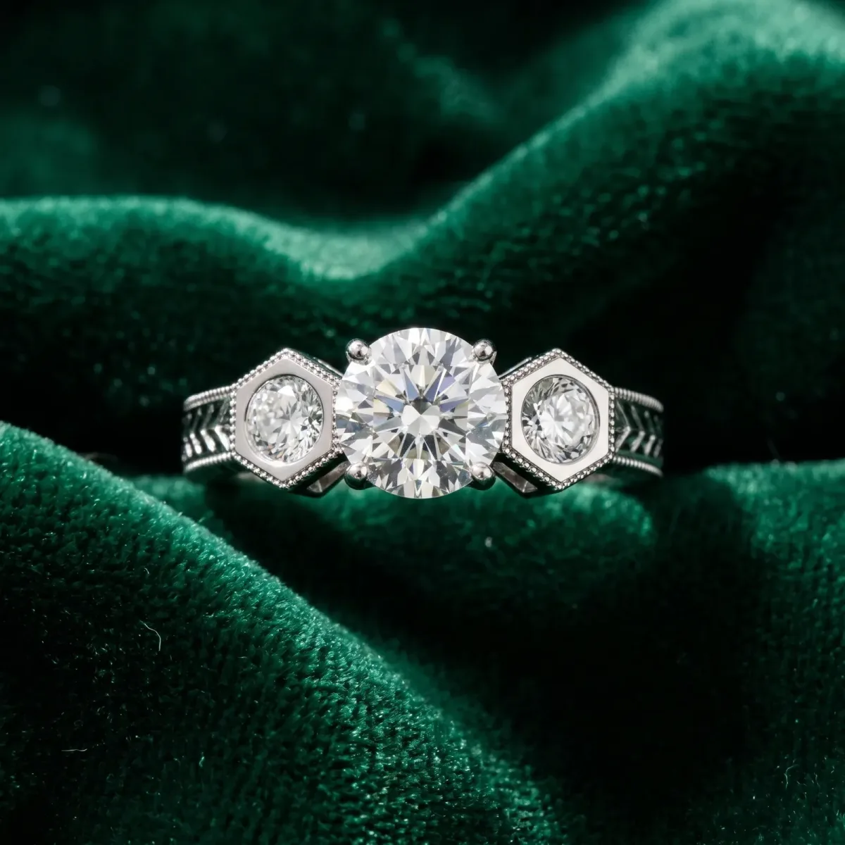 Bezel-Set Princess and Round Cut Milgrain Band Ring Silver