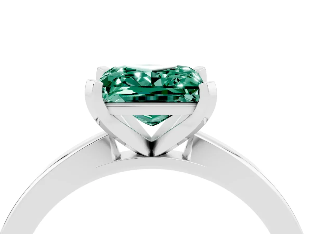 Princess Cut Green Sapphire Solitaire Engagement Ring with Classic Band and Four-Prong Setting Platinum