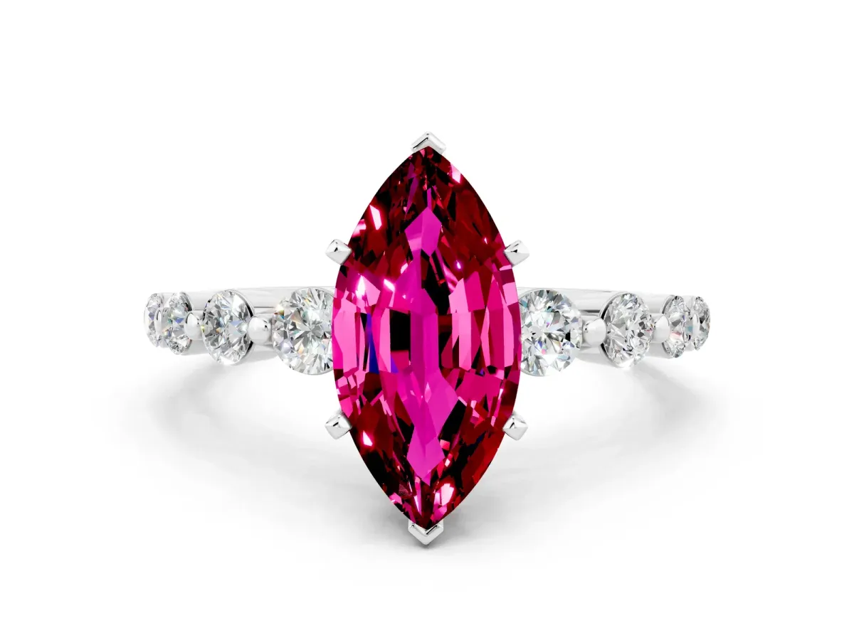 Marquise Cut Solitaire Garnet Ring with Pave Band and Four-Prong Setting Silver
