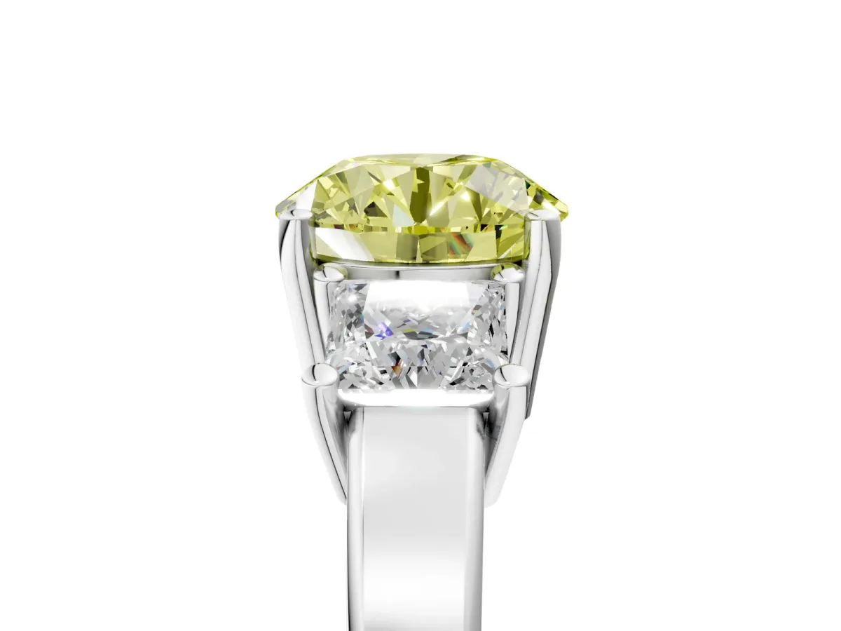 Fancy Yellow Three-Stone Round Cut Cut Solitaire Ring with Prong Setting White gold