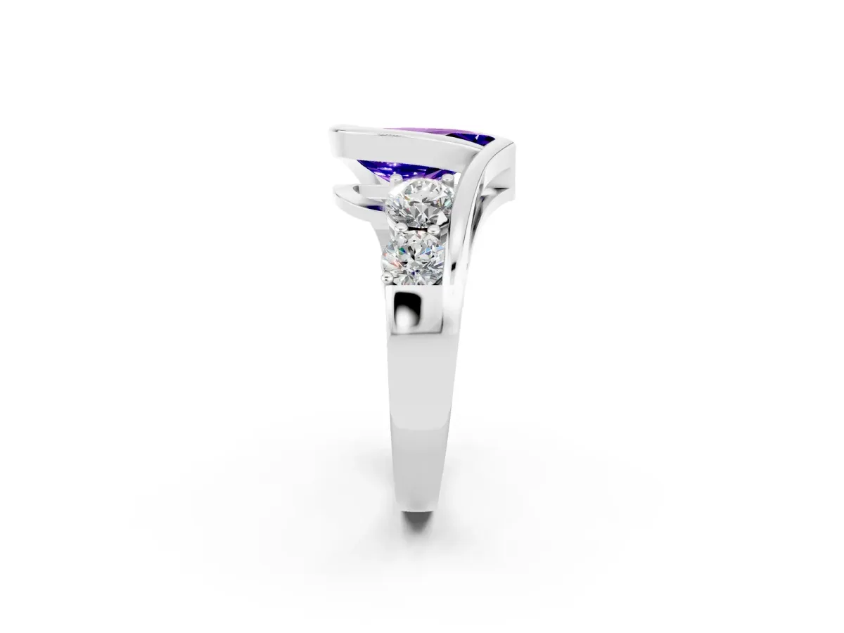 Bezel Set Pear Cut Tanzanite Bypass Ring with Round Accents Platinum