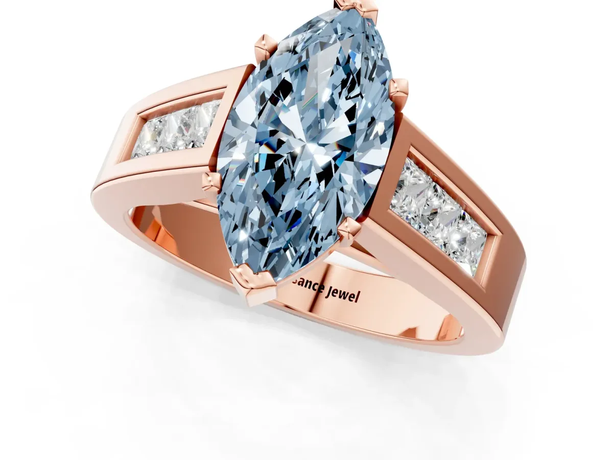 Fancy Blue Marquise Cut Cut Channel Set Solitaire Ring with Four-Prong Setting Rose gold