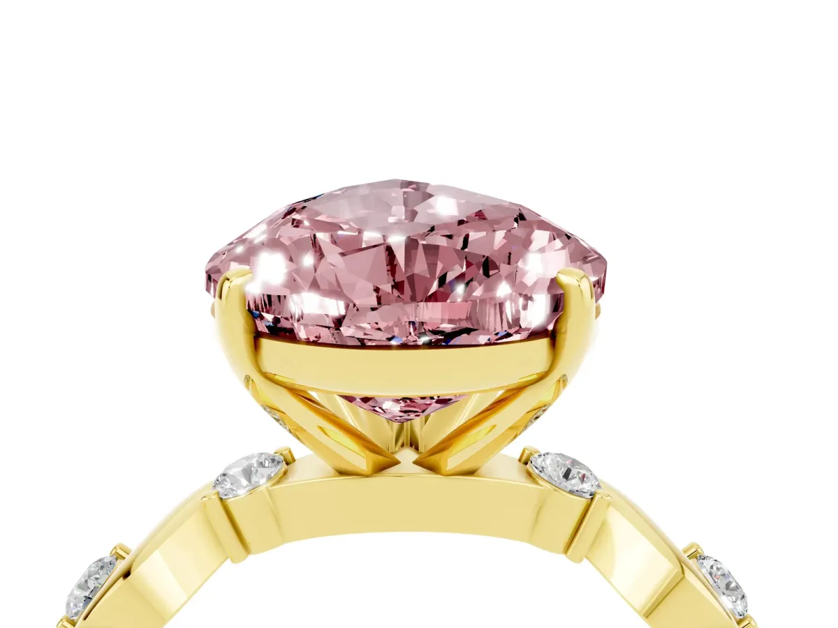 Pear Cut Morganite Solitaire Twisted Band with Round Accents and Prong Setting Yellow gold