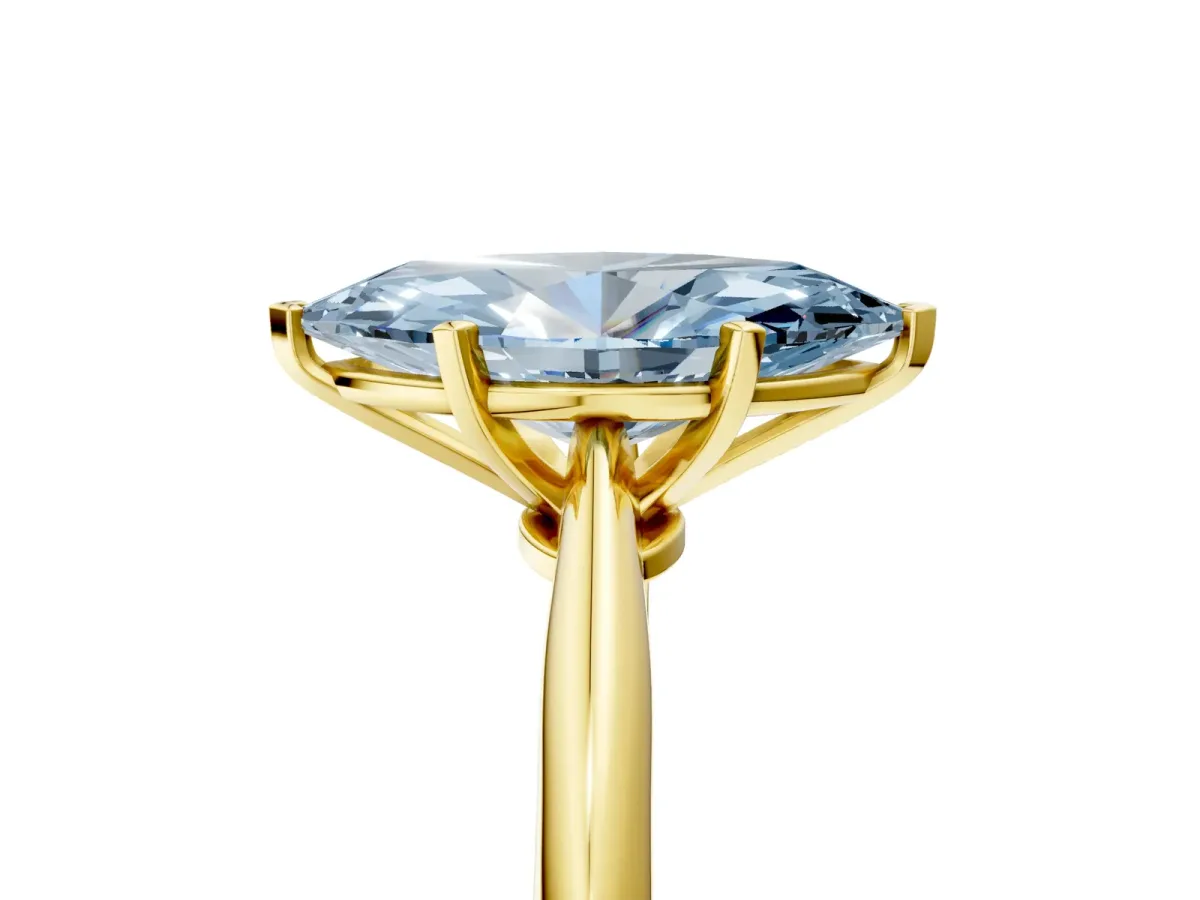 Fancy Blue Marquise Cut Diamond Solitaire Engagement Ring with Classic Band and Four-Prong Setting Yellow gold
