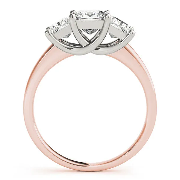 Three-Stone Emerald Cut Cut Solitaire Ring with Classic Prong Setting Rose gold