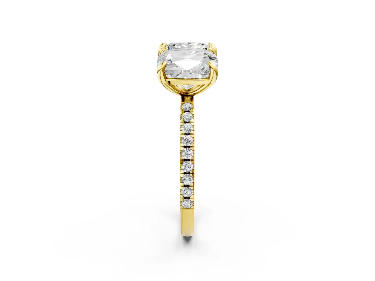 Cushion and Princess Toi Moi Ring with Prong Setting and Pave Band Yellow gold