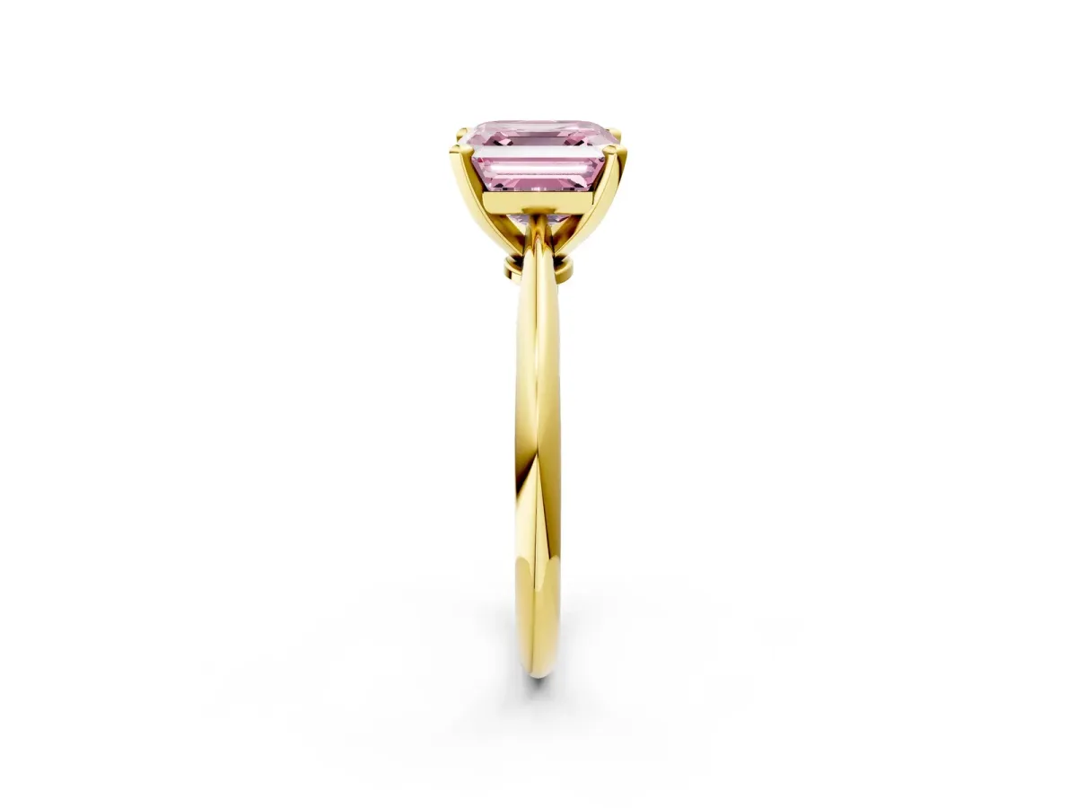 Fancy Pink Asscher Cut Diamond Solitaire Engagement Ring with Classic Band and Four-Prong Setting Yellow gold