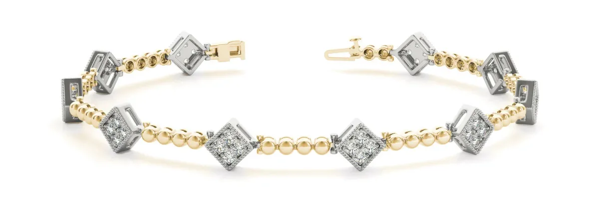 Princess-Cut Diamond Bezel-Set Tennis Bracelet with Pave Prong Setting Yellow gold