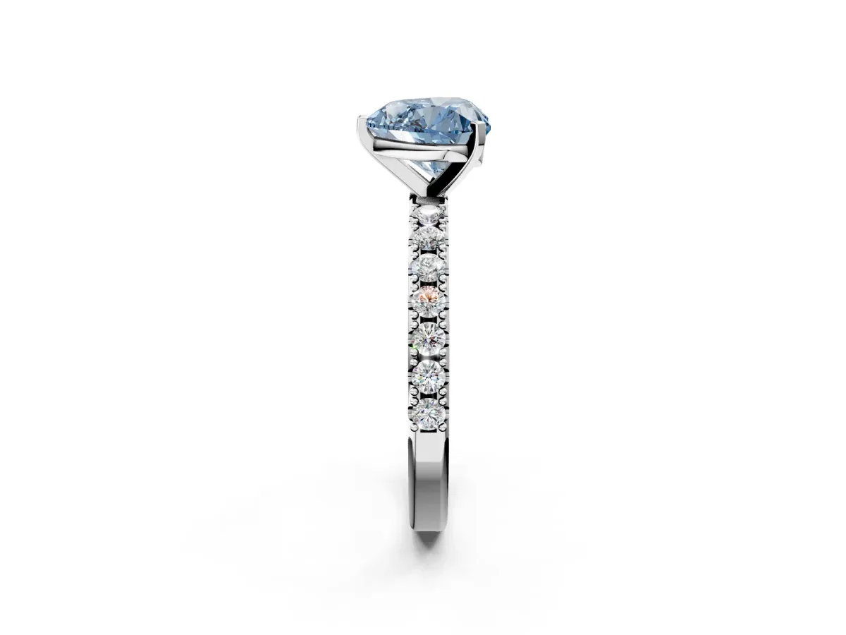 Fancy Blue Heart Cut Diamond Solitaire Pavé Band with Four-Prong Setting Platinum