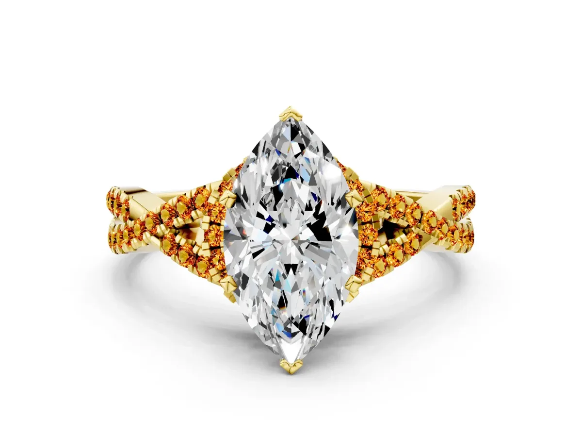 Heart Cut Diamond Citrine Halo Twist Band Solitaire Prong Setting Ring Yellow gold