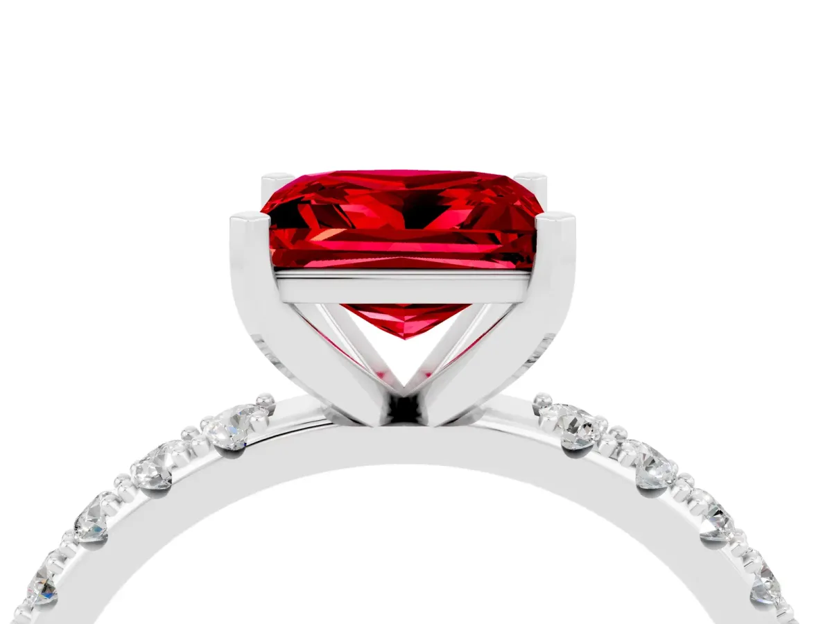 Princess Cut Ruby Solitaire Pavé Band with Four-Prong Setting Silver