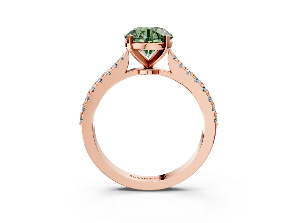 Fancy Green Asscher Cut Cut Solitaire Diamond Engagement Ring with Pave Band and Four-Prong Setting Rose gold