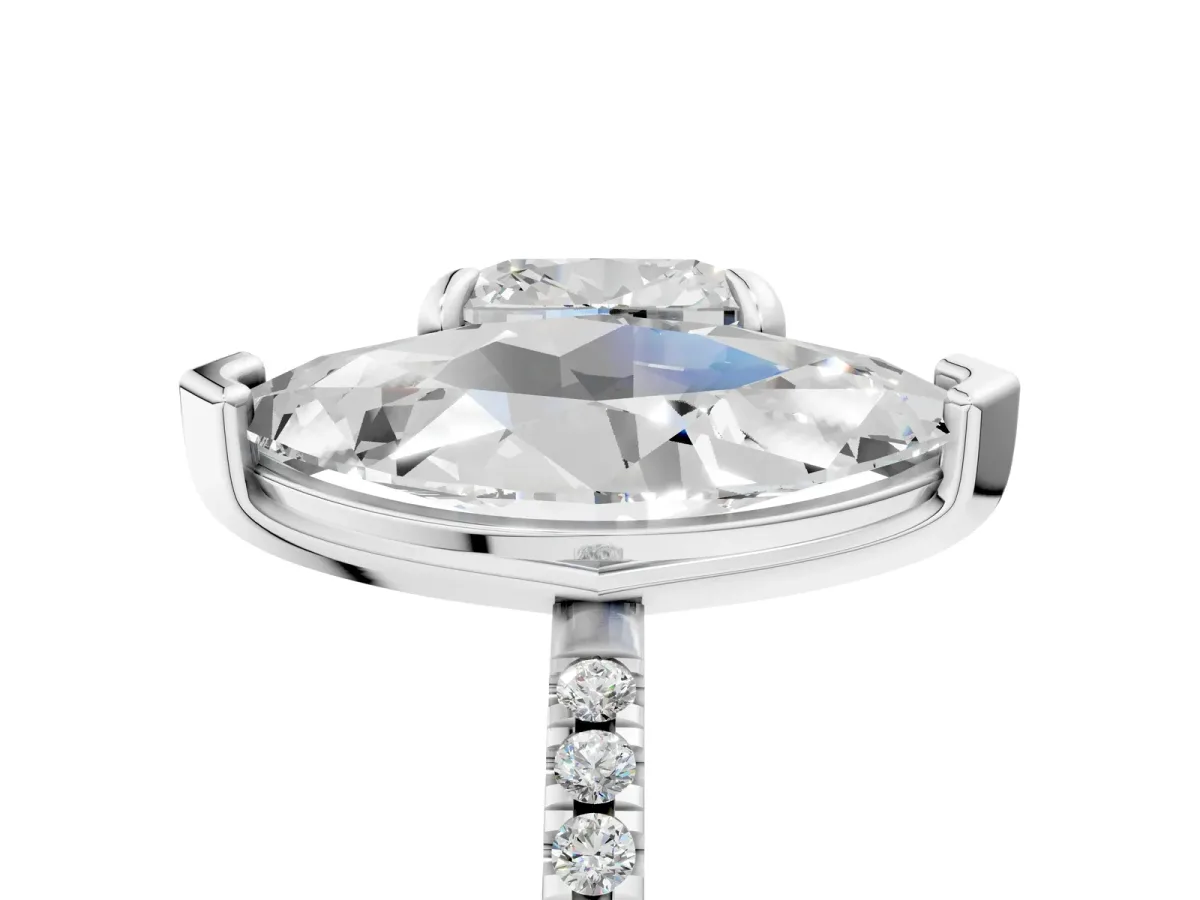 Cushion and Marquise Toi Moi Ring with Prong Setting and Micro Pave Band Silver