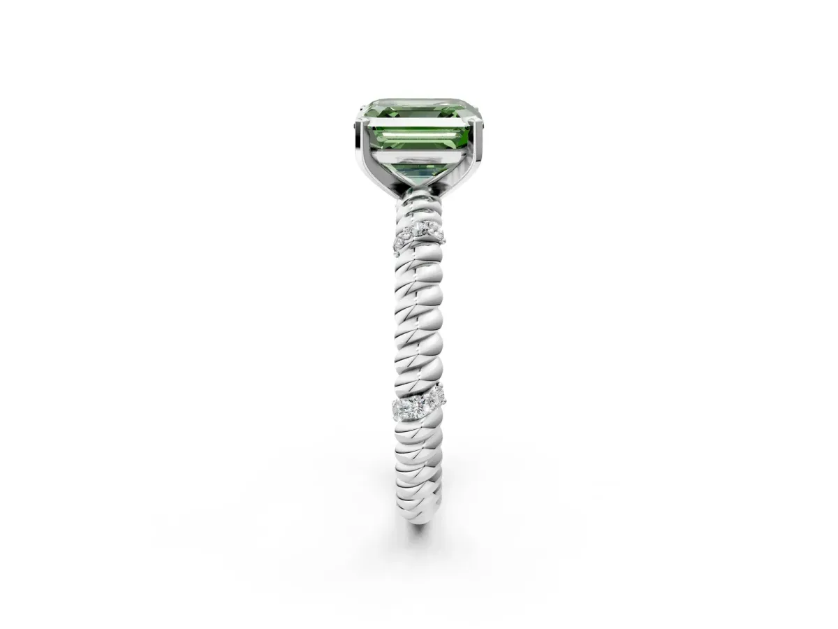 Fancy Green Asscher Cut Solitaire Twisted Band Prong Set Engagement Ring Silver