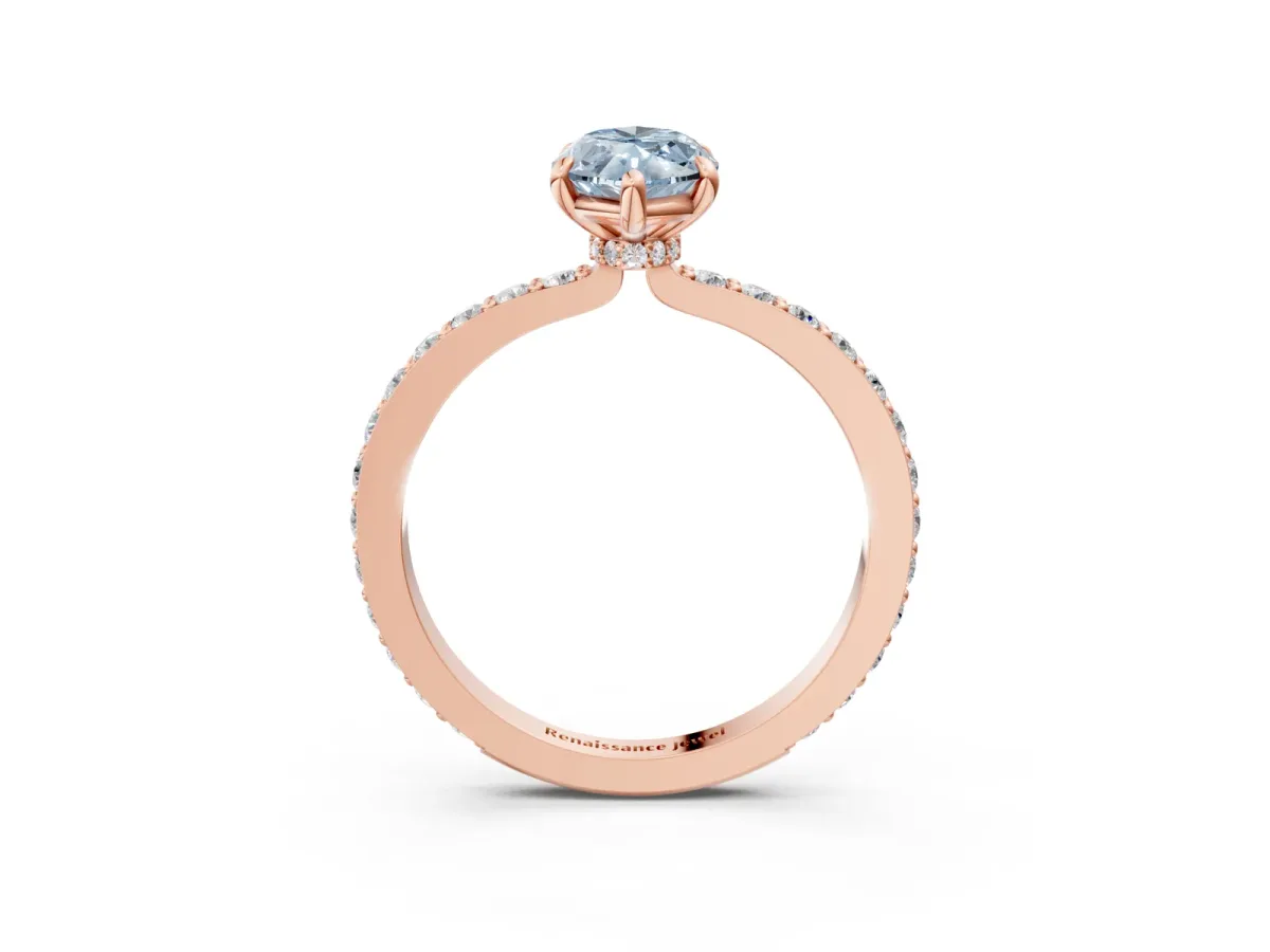 Fancy Blue Marquise Cut Diamond Solitaire Engagement Ring with Pavé Band and Four-Prong Setting Rose gold