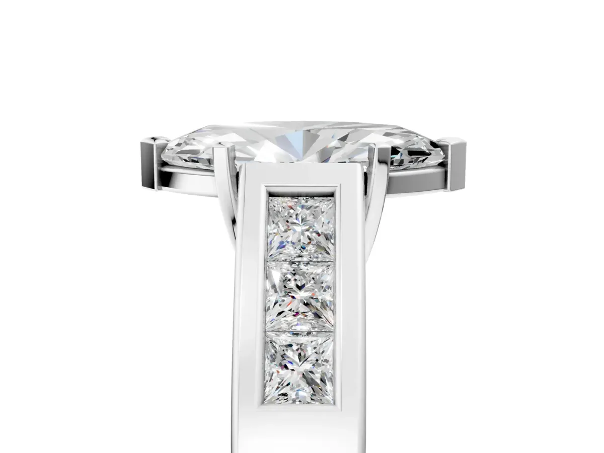 Marquise Cut Cut Channel Set Solitaire Ring with Four-Prong Setting Platinum