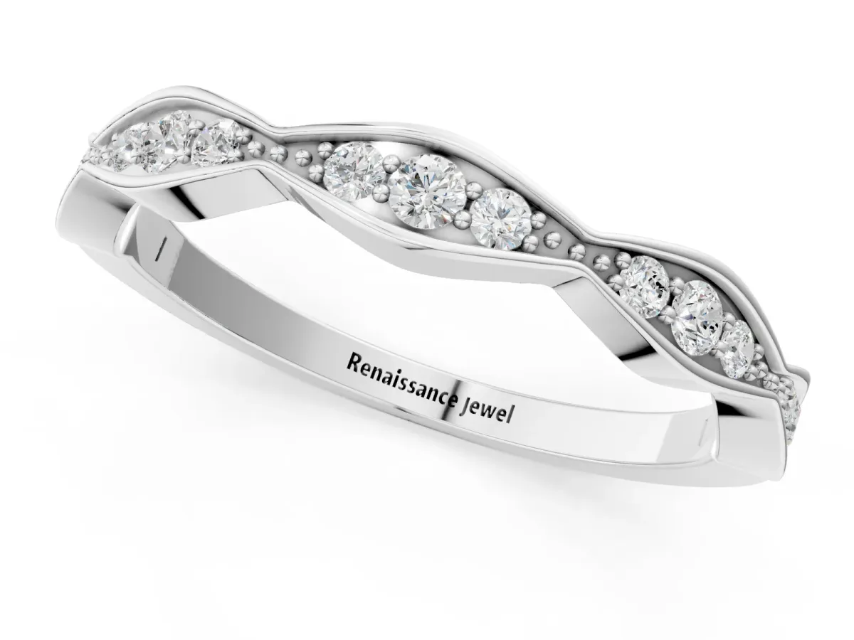 Round Diamond Scalloped Pavé Eternity Band White gold