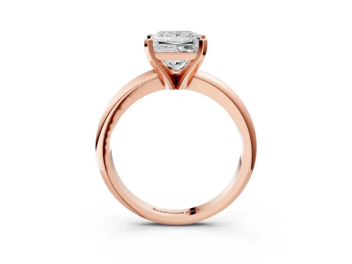 Princess Cut Diamond Solitaire Engagement Ring with Round Band and Four-Prong Setting Rose gold