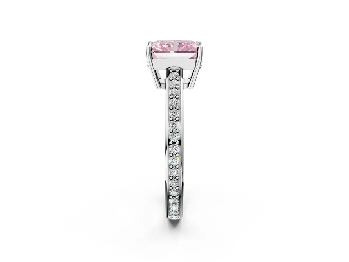 Fancy Pink Radiant Cut Solitaire Pavé Band Prong Setting Ring Platinum