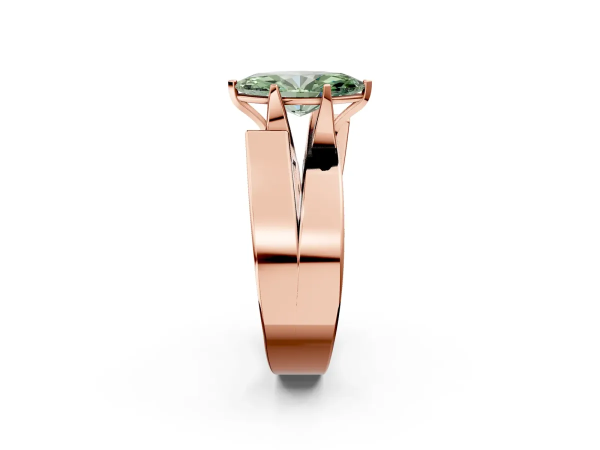 Fancy Green Modern Tension Set Marquise Cut Diamond Solitaire Wide Band Ring Rose gold