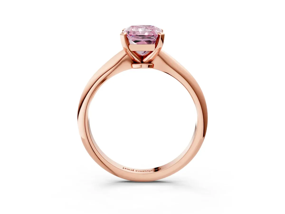 Fancy Pink Radiant Cut Diamond Solitaire Engagement Ring with Classic Band and Four-Prong Setting Rose gold