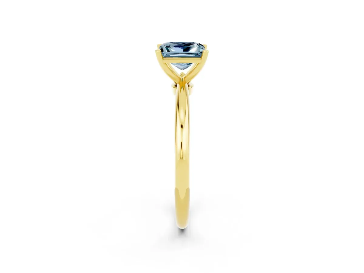 Princess Cut Aquamarine Solitaire Ring with Six-Prong Setting and Classic Band Yellow gold