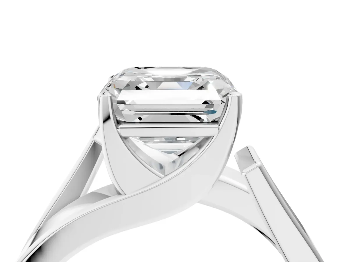 Modern Tension Set Asscher Cut Diamond Solitaire Wide Band Ring Platinum