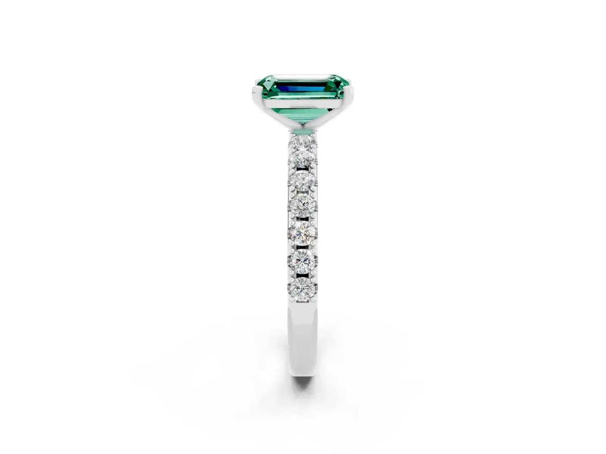 Emerald Cut Green Sapphire Solitaire Pavé Band with Four-Prong Setting Platinum