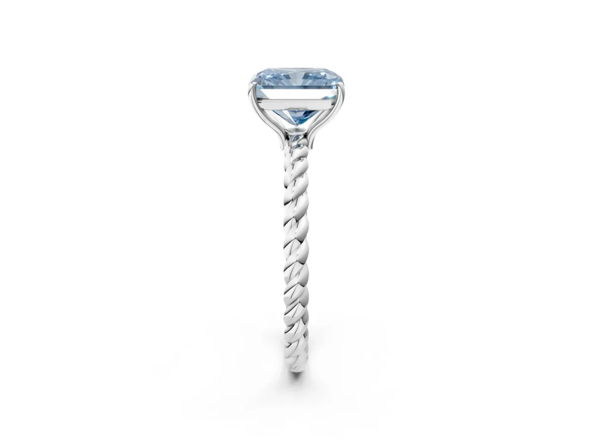 Fancy Blue Radiant Cut Solitaire Twisted Band 4-Prong Ring Platinum