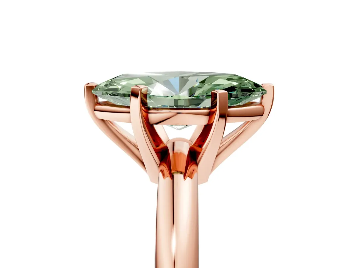 Fancy Green Marquise Cut Diamond Solitaire Engagement Ring with Round Band and Four-Prong Setting Rose gold