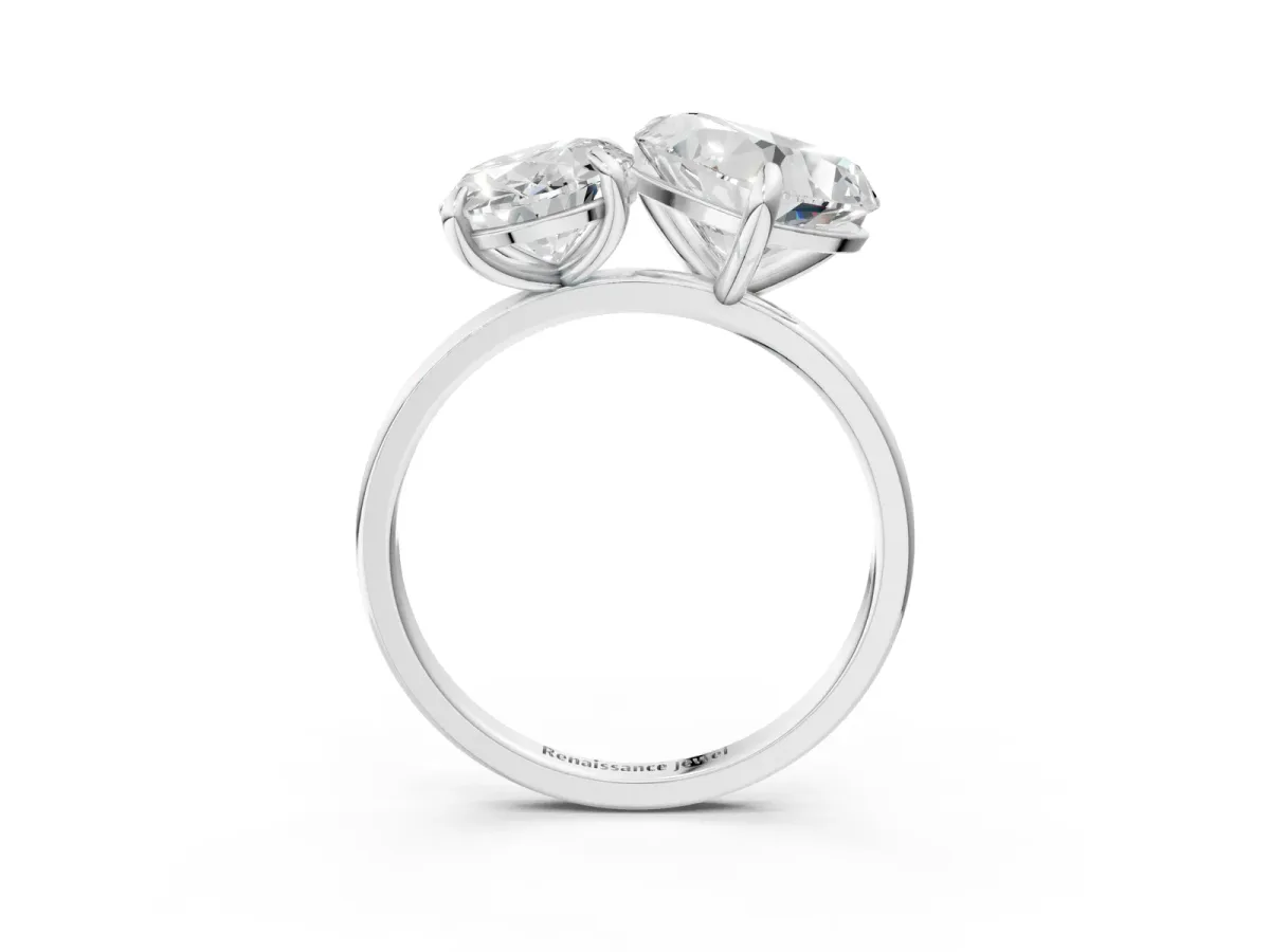 Oval and Heart Toi Moi Ring with Prong Setting and Plain Band Platinum
