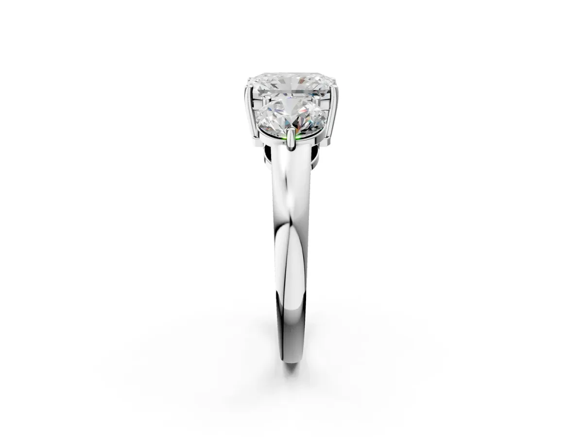 Radiant Cut Diamond Three-Stone Ring with Prong Setting and Classic Band Platinum