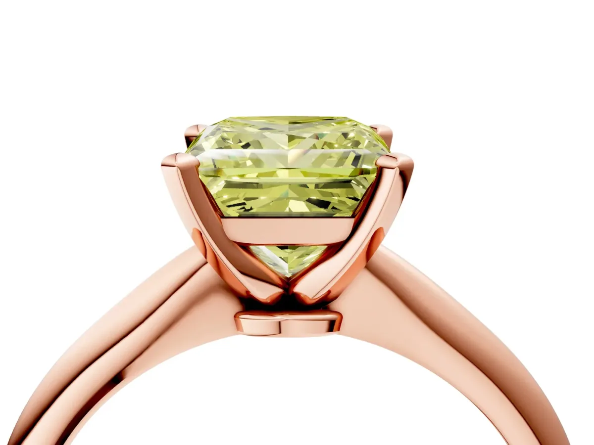 Fancy Yellow Princess Cut Diamond Solitaire Engagement Ring with Classic Band and Four-Prong Setting Rose gold