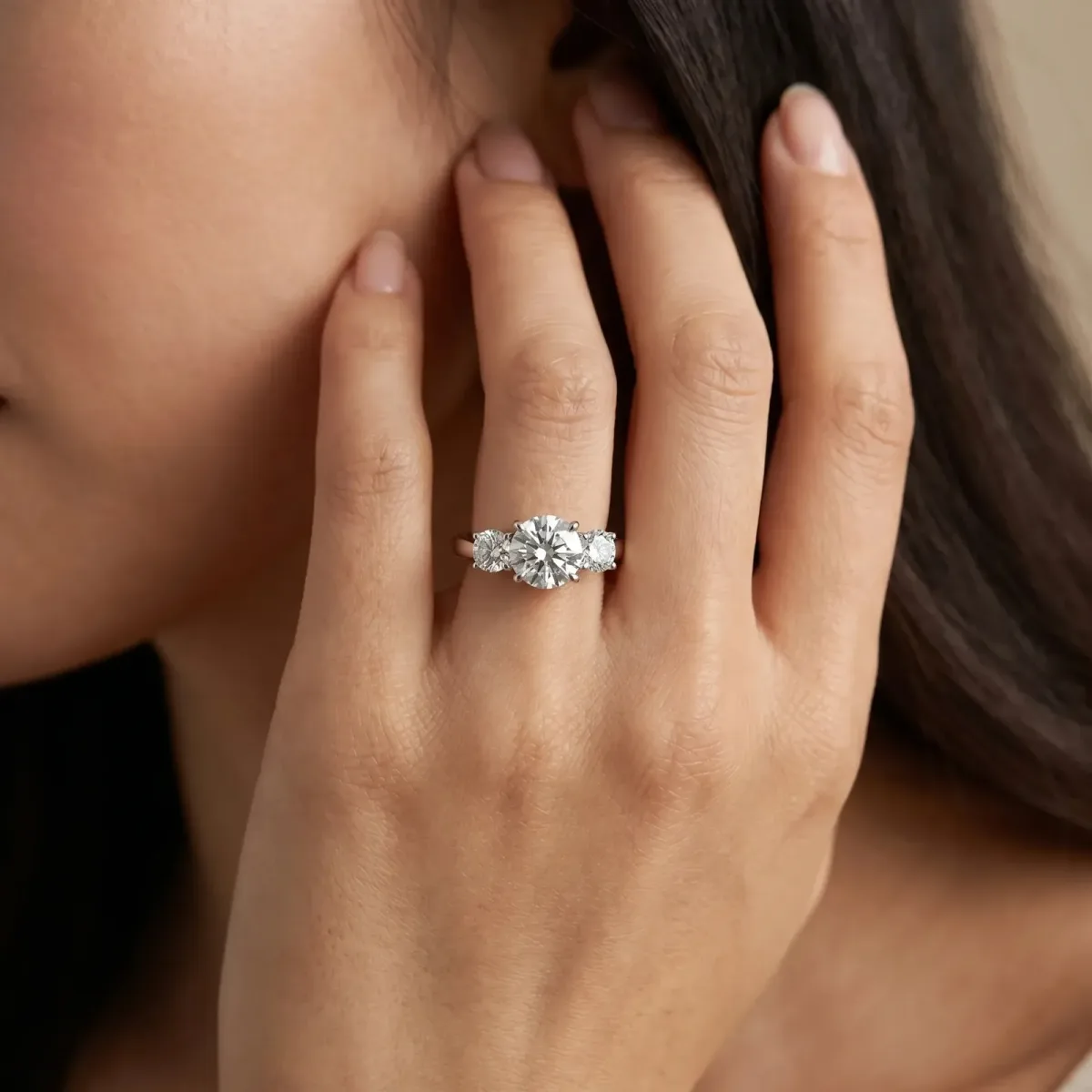 Three-Stone Round Cut Diamond Split Shank Prong Setting Ring Platinum