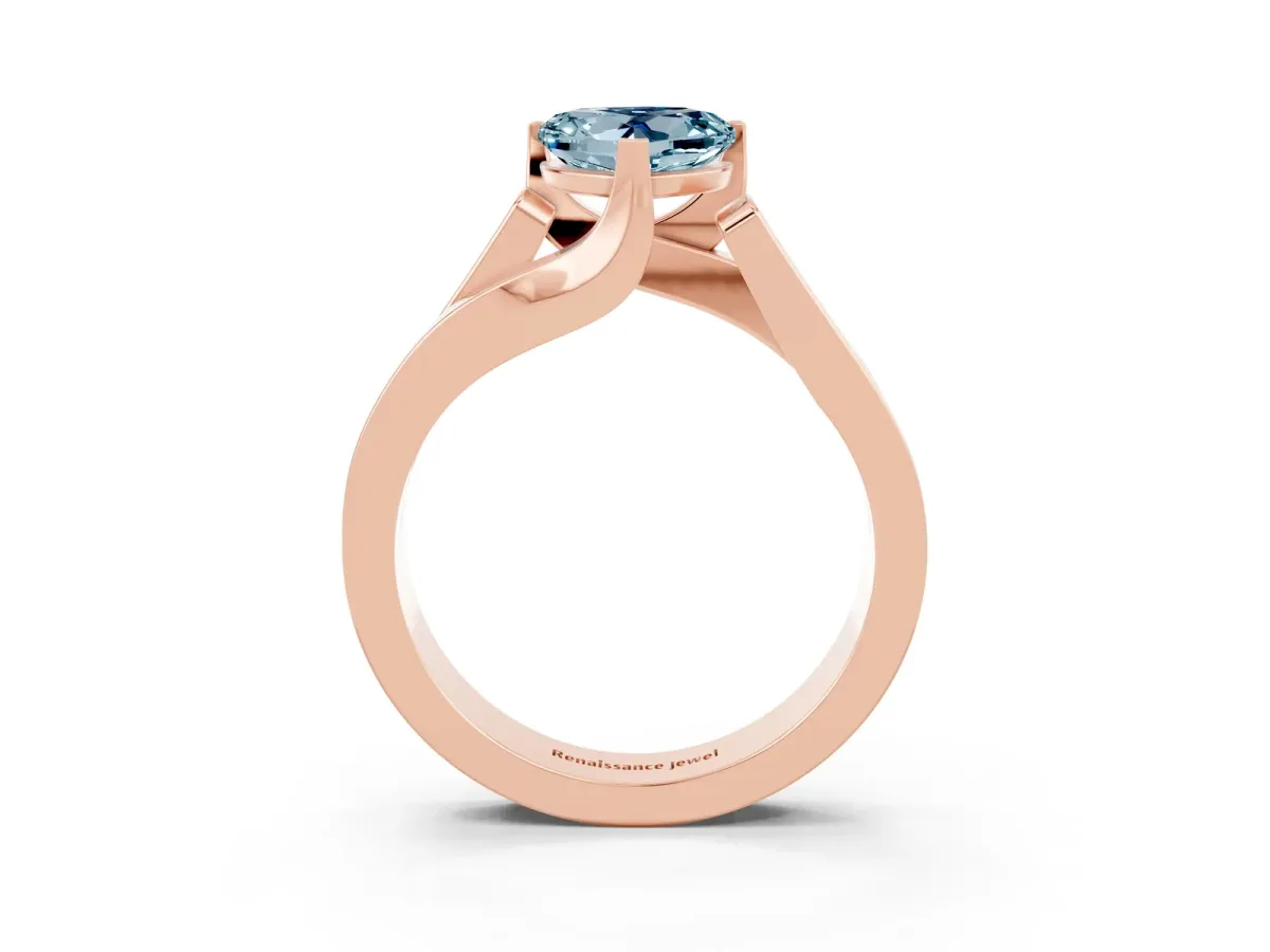 Modern Tension Set Heart Cut Aquamarine Solitaire Wide Band Ring Rose gold