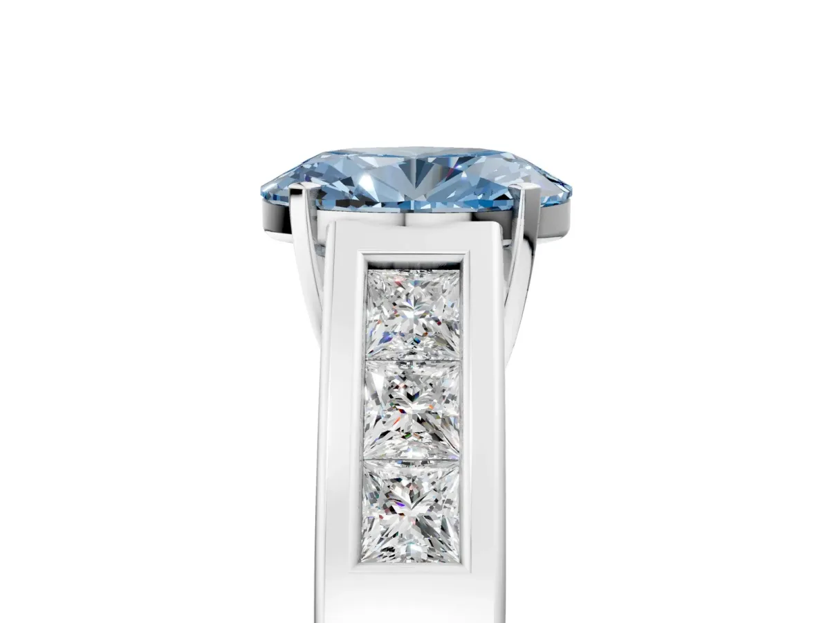 Fancy Blue Oval Cut Cut Channel Set Solitaire Ring with Four-Prong Setting Platinum