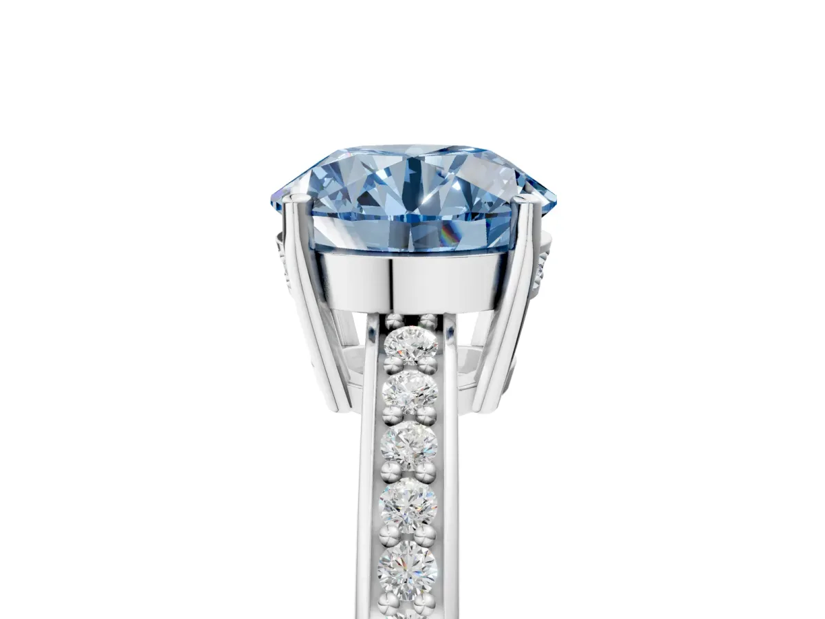 Fancy Blue Asscher Cut Solitaire Pavé Band Prong Setting Ring Platinum