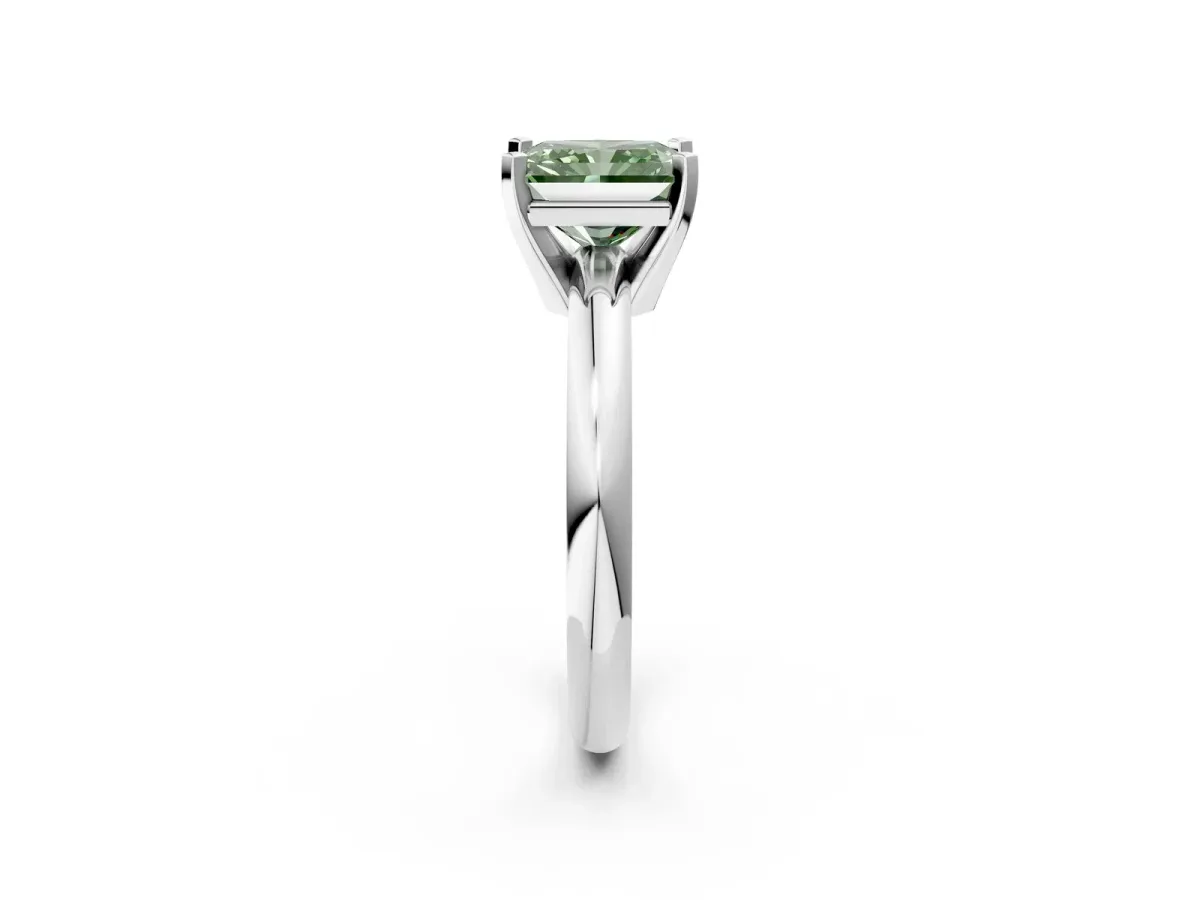 Fancy Green Radiant Cut Diamond Solitaire Engagement Ring with Round Band and Four-Prong Setting White gold