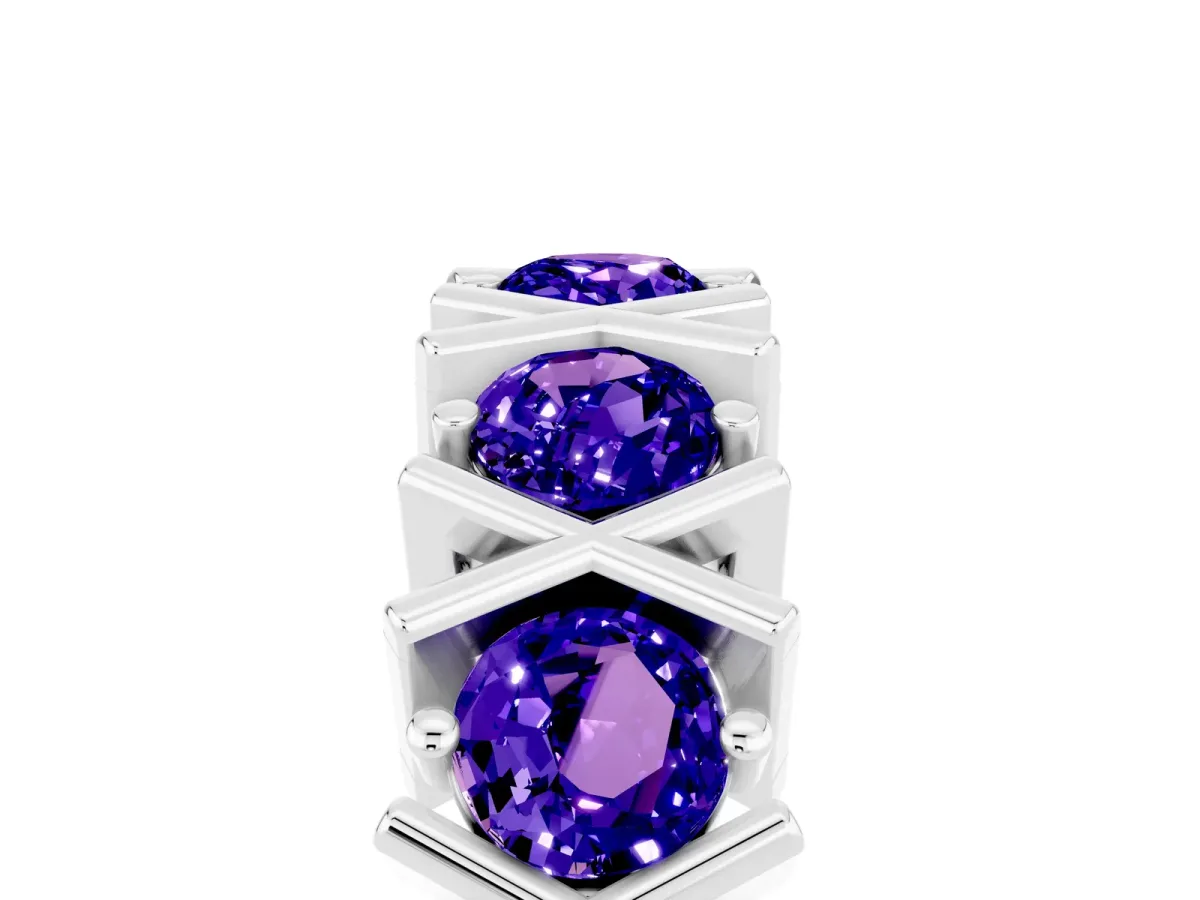 Round Tanzanite Channel Set Band with X-Prong Detail White gold