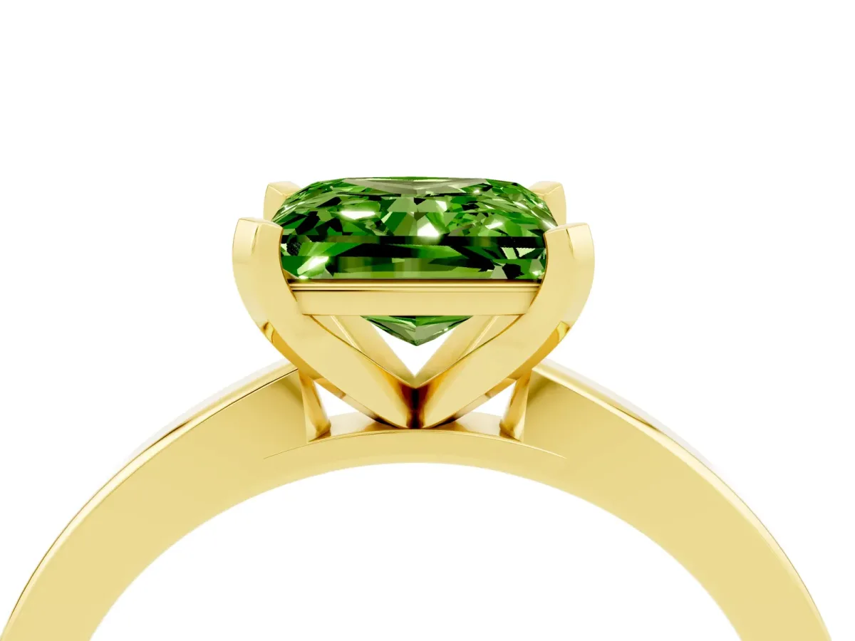 Princess Cut Peridot Solitaire Engagement Ring with Classic Band and Four-Prong Setting Yellow gold