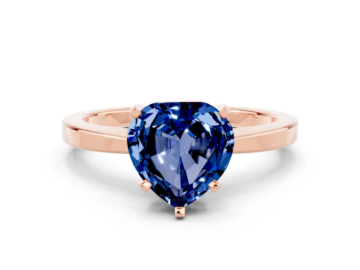 Heart Cut Blue Sapphire Solitaire Engagement Ring with Classic Band and Four-Prong Setting Rose gold