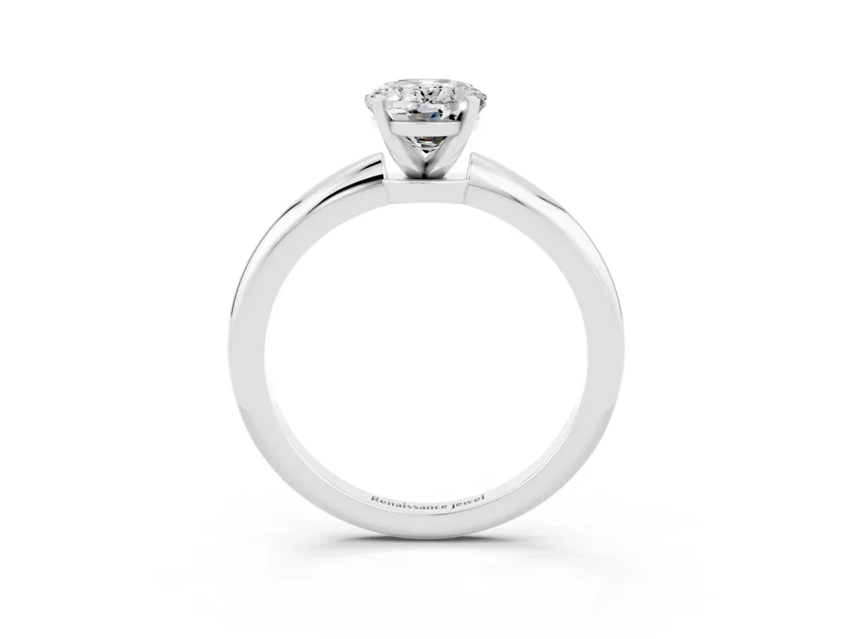 Oval Cut Moissanite Solitaire Ring with Six-Prong Setting and Classic Band Platinum